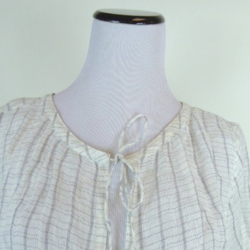 Eileen Fisher white linen tunic peasant top M string tie peasant top